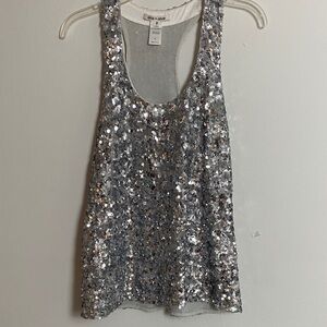 Alice + Olivia Shimmering Silver Sequin Tank Top